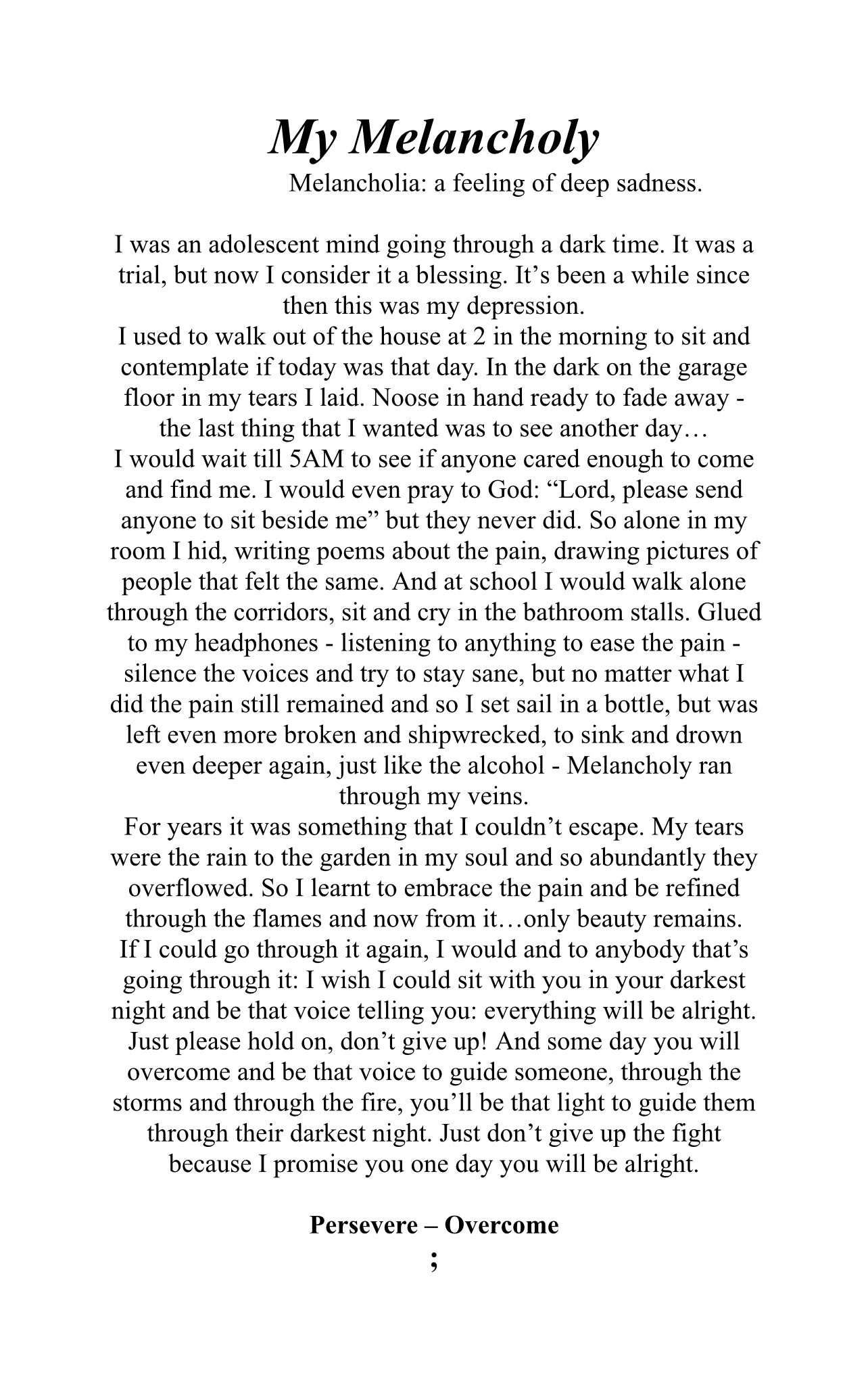 TASHA BETHUNE - MY MELANCHOLY