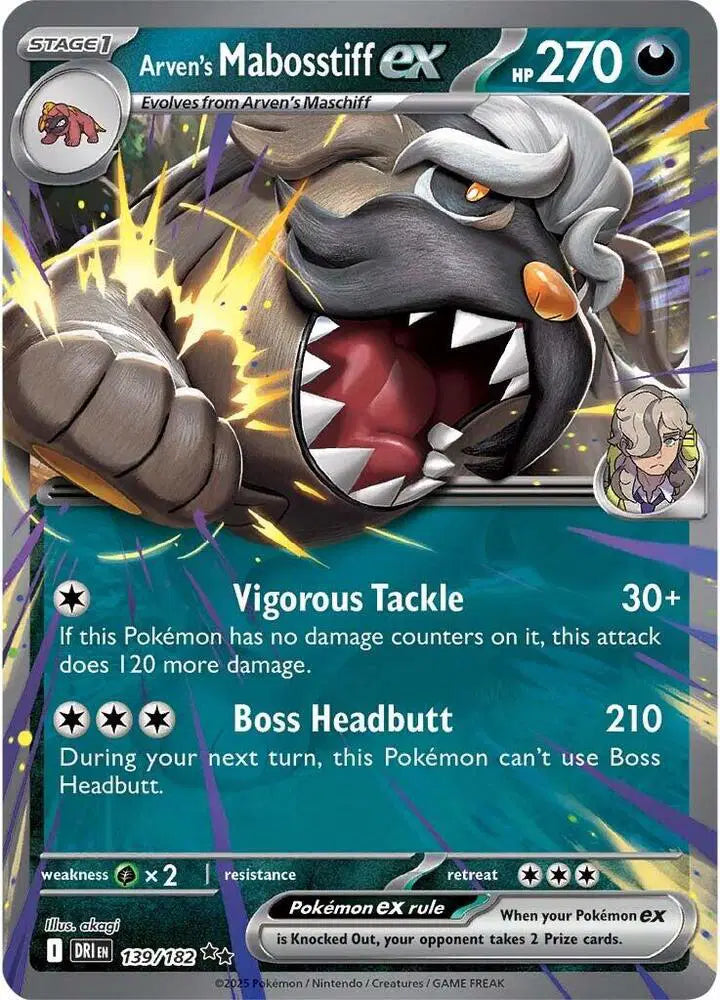 Arven's Mabosstiff ex Pokémon - Double Rare - 139/182 Destined Rivals