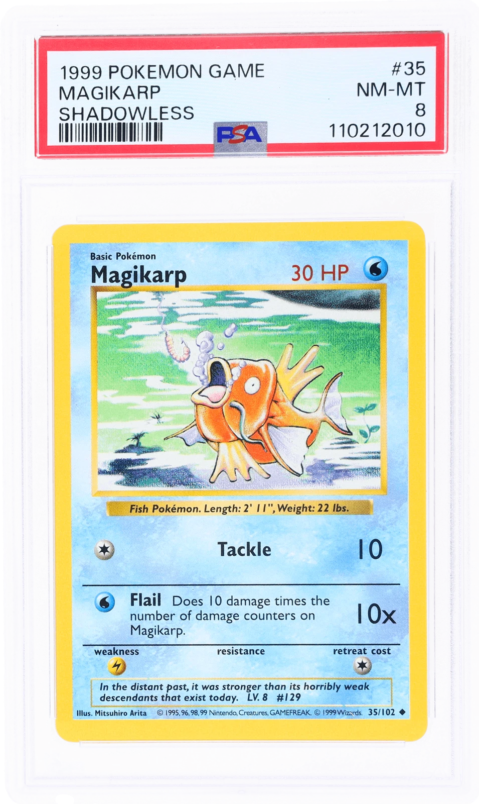 1999 Pokémon Base Set Magikarp Shadowless #35 PSA 8