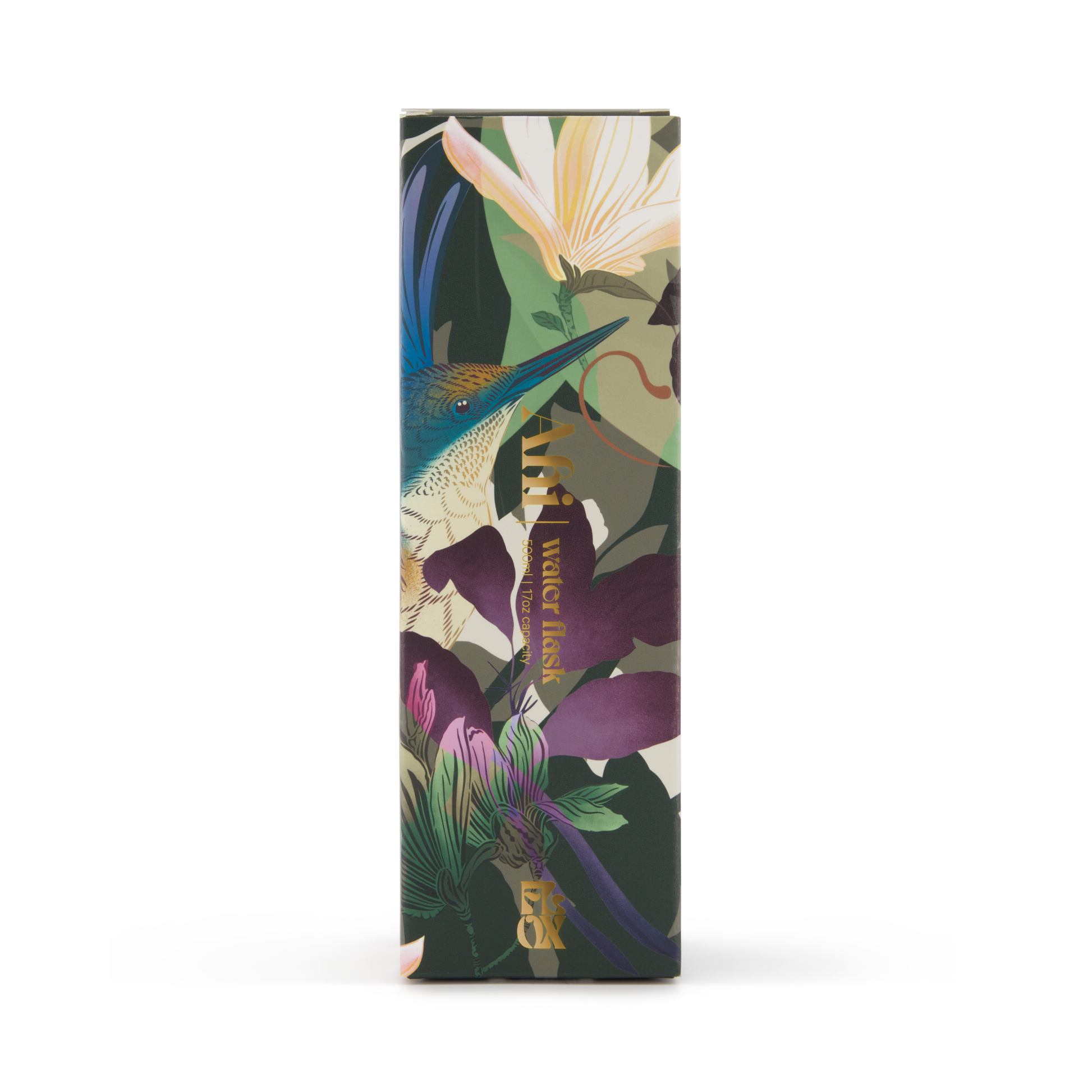 Flox Rectangular product box with floral and bird design on a white background