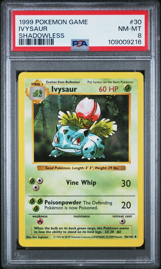 1999 Pokémon Base Set Ivysaur Shadowless #30 PSA 8