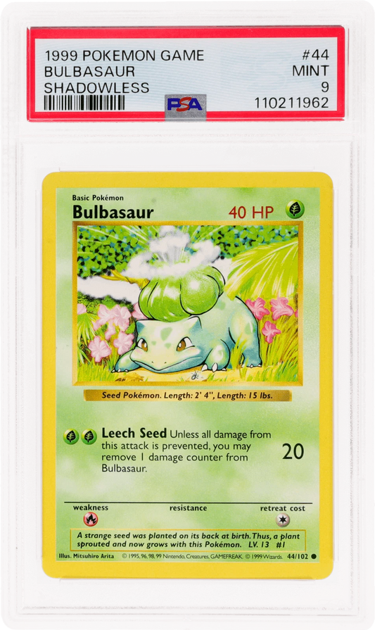 1999 Pokémon Base Set Bulbasaur Shadowless #44 PSA 9
