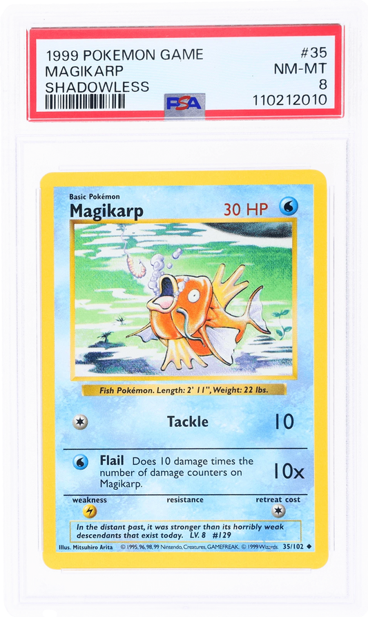 1999 Pokémon Base Set Magikarp Shadowless #35 PSA 8
