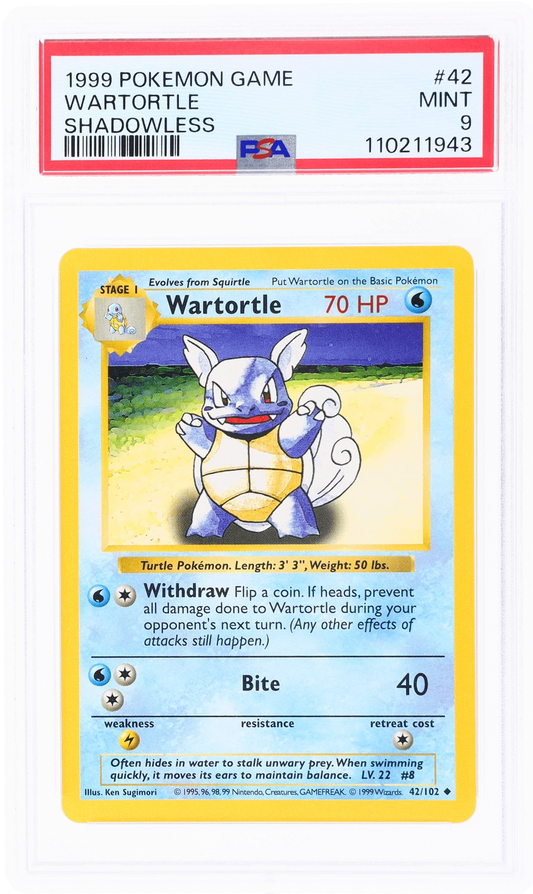 1999 Pokémon Base Set Wartortle Shadowless #42 PSA 9